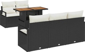 vidaXL Kerti Kanapé Szett tárolóval 6 pcs Fekete Poli rattan