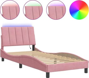 vidaXL rózsaszín bársony ágykeret LED-ekkel matrac nélkül Hanko 80 x 200 cm