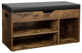 LUJZA cipősszekrény és tároló ülőkével, 80x30x44cm, sötét barna/fekete Vasagle