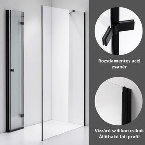 Stuxi Verona Black 80x90 aszimmetrikus csuklóajtós zuhanykabin 6 mm vízlepergető biztonsági üveggel, fekete
