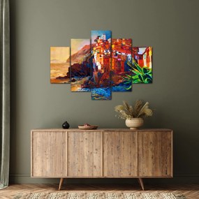 Kép - Falu Cinque Terre partján, az olasz riviérán, modern impresszionizmus (150x105 cm)