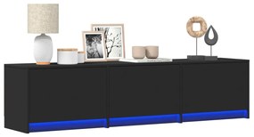 fekete szerelt fa TV-szekrény LED-ekkel 165 x 34 x 50 cm
