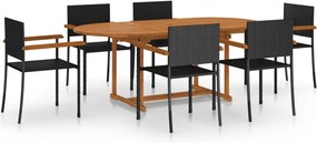 vidaXL 7 részes fekete polyrattan kerti étkezőgarnitúra