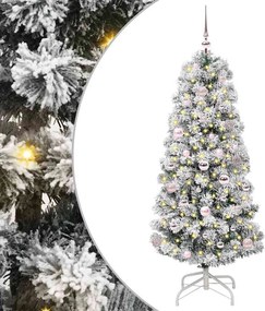 vidaXL Műanyag Hajtogatós Karácsonyfa 150 LED-del Zöld és Fehér 150 cm