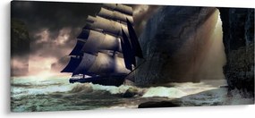 Kép - hajó a sziklák között (120x50 cm)