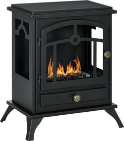 HOMCOM Szabadon álló Bioetanol Kandalló Kemence 1,2 L Rozsdamentes Acél Égetőlámpa 3 Órás Égési Idő 20-25 m² 45x28x54 cm Fekete | Aosom