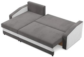 Hewlet sarokkanapé, 1 ágyneműtartóval, szövet anyag, univerzális oldal, bonell töltet, szürke - fehér