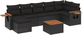 vidaXL 8 részes fekete polyrattan kerti ülőgarnitúra párnákkal