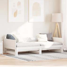 Kihúzható Nappali Ágy Fehér 90x200 cm Tömör Fa Fenyő