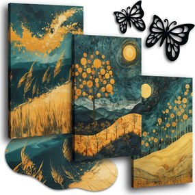 Vászonkép 150x70 cm Modern Nappali Képek Arany Fa Mezők 3x