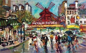 Fotótapéta Moulin Rouge éjszakai Párizs eső és impresszionizmus 312x219 +ragasztó