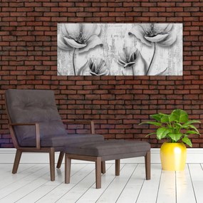 Kép - Fekete-fehér virágok a háttérben (120x50 cm)