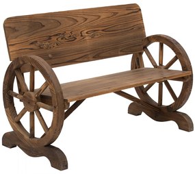Kerti pad kocsikerék karfákkal, rusztikus pad, tömör fa, barna, 114 x 58 x 80 cm
