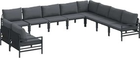 vidaXL Kerti Kanapé Szett párnával 10 pcs Fekete Acél