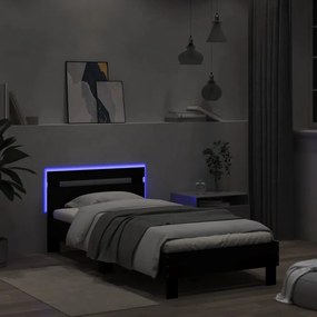 fekete ágykeret fejtámlával és LED-világítással 100 x 200 cm