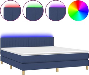 vidaXL kék szövet rugós és LED-es ágy matraccal 180 x 200 cm