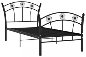 fekete fém ágykeret focis dizájnnal 90 x 200 cm