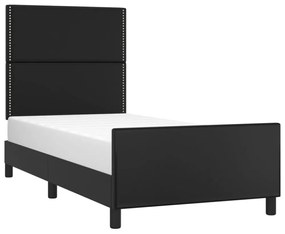 fekete műbőr ágykeret fejtámlával 100x200 cm
