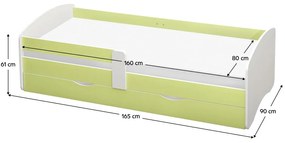 Egyszemélyes ágy 80 cm Carecen (zöld + fehér) (ágyráccsal)  (tárolóhellyel). 1116282