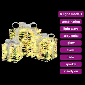 Ajándékdoboz 60 LED-del 3 pcs Meleg fehér 20 x 20 x 20 cm PET