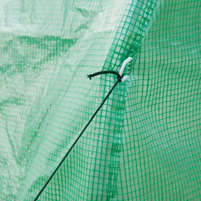 Outsunny Kerti Túnel Üvegház 6m² Földi Felülettel 3L x 2W x 2H m Megerősített Csővázzal Cipzáras Ajtóval és 6 Felgörgethető Ablakkal Zöld | Aosom