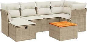 vidaXL 7 részes bézs polyrattan kerti ülőgarnitúra párnákkal