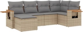 vidaXL 6 részes bézs polyrattan kerti ülőgarnitúra párnával