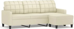 vidaXL 3 személyes krémszínű műbőr kanapé lábtartóval 180 cm