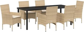 vidaXL Kert étkező szett párnával 7 pcs Bézs polirattan