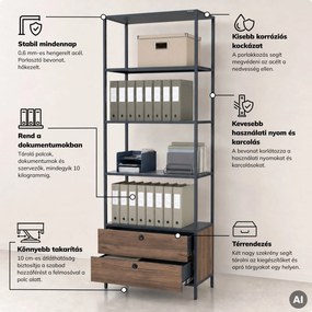 Polc fiókokkal irodába, iratrendezőkhöz és dokumentumokhoz, nyitott polcok, fém, antracit/dió, 800x2200x400 mm: ARIEL Eco Design