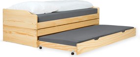 Ágy kihúzható pótágyakkal, természetes, tömörfa, 90x200, FLOPY