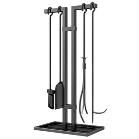 Outsunny 5 részes kandalló kiegészítő készlet, kandalló eszköz készlet, fém kandalló kiegészítők, seprűvel, lapáttal, fogóval, szenes botával és állvá