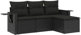 vidaXL 4 részes fekete polyrattan kerti ülőgarnitúra párnákkal