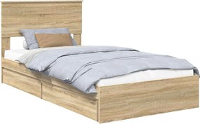 vidaXL Tárolós Ágy fejtámlával Sonoma tölgy 100 x 200 cm Faanyag