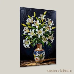 Fehér liliom csokor elegáns vázában – prémium falikép 40x60cm