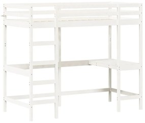 fehér tömör fenyőfa galériaágy íróasztallal 90 x 200 cm