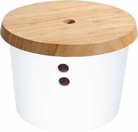 Kesper 32622 Tároló doboz műanyag/bambusz, fehér,átmérő 21 cm