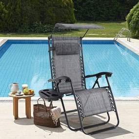 Zéró gravitáció szék napellenzővel és pohártartóval 2 db, több színben-szürke