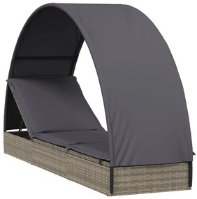 vidaXL szürke polyrattan napágy kerek tetővel 211 x 57 x 140 cm