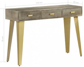 szürke tömör mangófa tálalóasztal sárgarézzel 110x35x76 cm