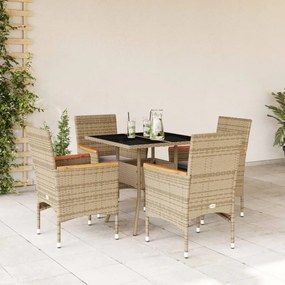 5 részes bézs polyrattan/üveg kerti étkezőgarnitúra párnákkal
