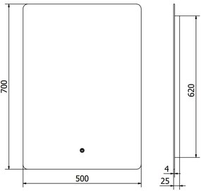 Mexen Sun, LED fürdoszobai tükör háttérvilágítással 50 x 70 cm, 6000K, páramentes, 9807-050-070-611-00