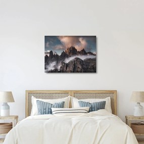 Kép - A ködben rejtett olasz dolomitok (üvegen) (70x50 cm)
