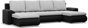 Tokio U alakú sarokkanapé, 3 ágyneműtartóval, fonott + műbőr, univerzális oldal, szürke - fekete