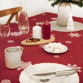 Goldea karácsonyi szögletes terítő 100% pamutvászon - hópelyhek piros alapon 80 x 80 cm