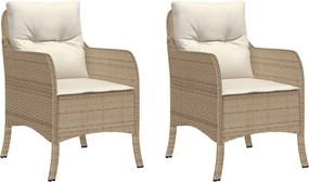 vidaXL 2 db bézs polyrattan kerti szék párnával