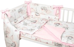 3-dílná készlet Mantinel ágyneművel Baby Nellys, Elefánt és Szivárvány, rózsaszín / fehér 135x100