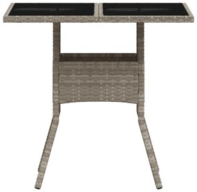 világosszürke polyrattan üveglapos kerti asztal 80 x 80 x 75 cm
