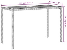 fekete polyrattan akácfa lapos kerti asztal 115x54x74 cm