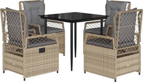 vidaXL 5 részes bézs polyrattan kerti étkezőgarnitúra párnákkal